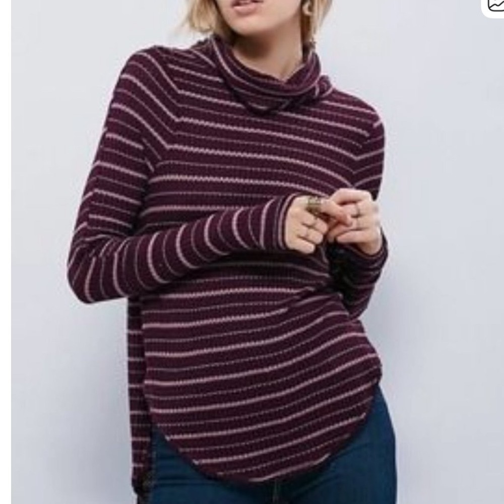 Free People We The Free‎ Kristina Striped Turtleneck Thermal Plum XSCozy Layer